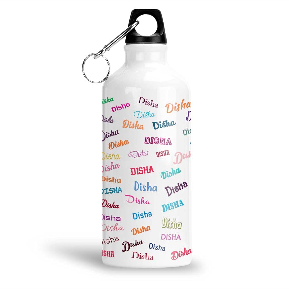 FurnishFantasy Personalised Aluminium 600ml White Sipper Bottle / Water Bottle for Kids - Best Birthday Gift for Son, Daughter, Brother, Sister, Return Gift for kids - Color - White, Name - Disha