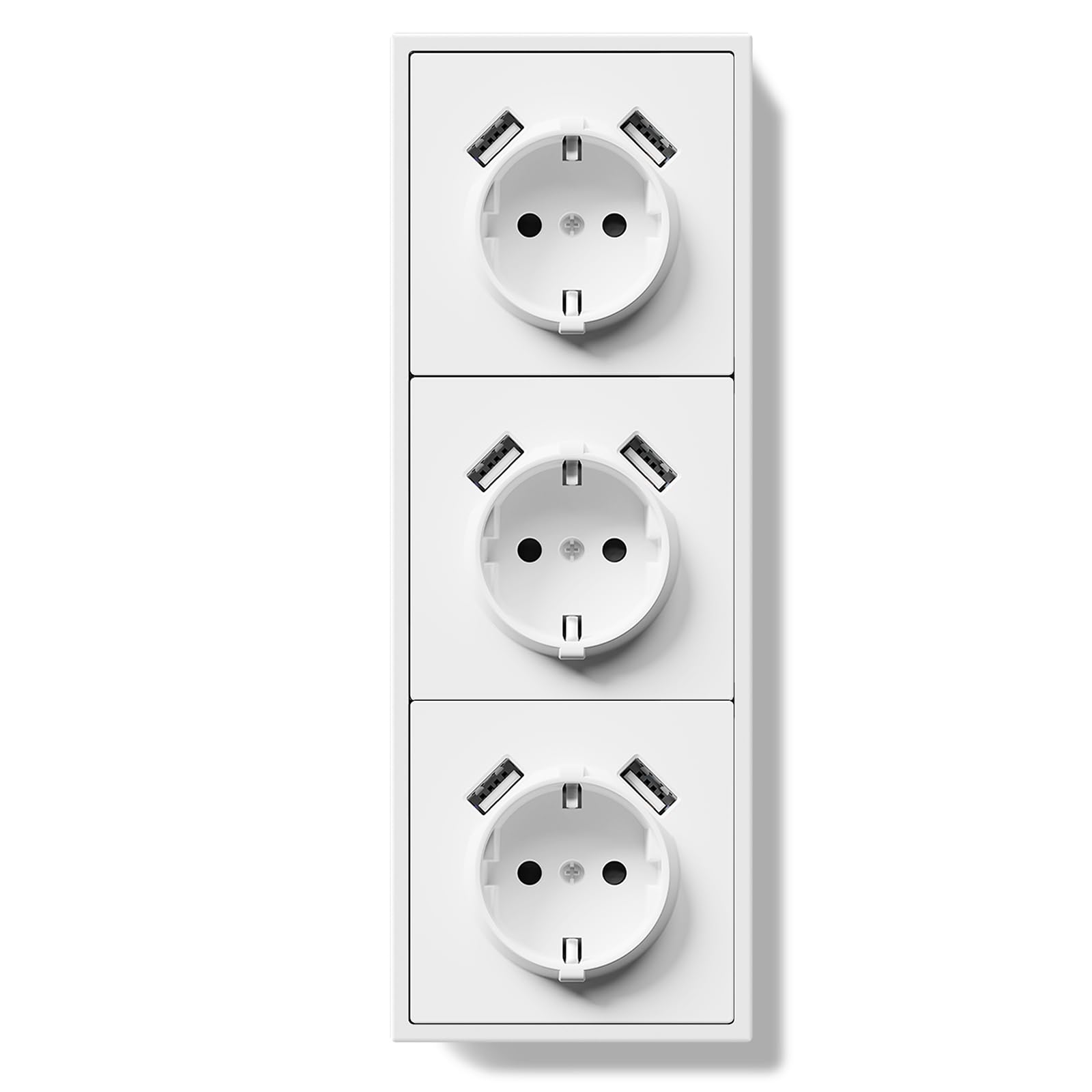BSEED LIFE gniazdko wtykowe z zestykiem ochronnym z wejściem USB podtynkowe standardowe gniazdo ścienne 16 A z ramą PC, 80 x 220 mm, gniazdo incelne z pazurami, łatwa instalacja, 3-krotne, białe