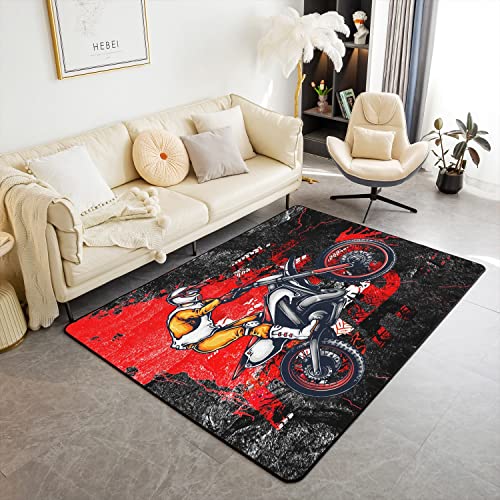 Dirt Bike Area Rug Extreme Sports Living Room Rugs Racing Motocross Rider Red Indoor Floor Mat 100 * 150cm