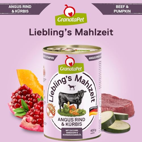 GranataPet Liebling's Mahlzeit Angus Rind & Kürbis, Nassfutter für Hunde, Hundefutter ohne Getreide & ohne Zuckerzusätze, Alleinfuttermittel, 6 x 400 g