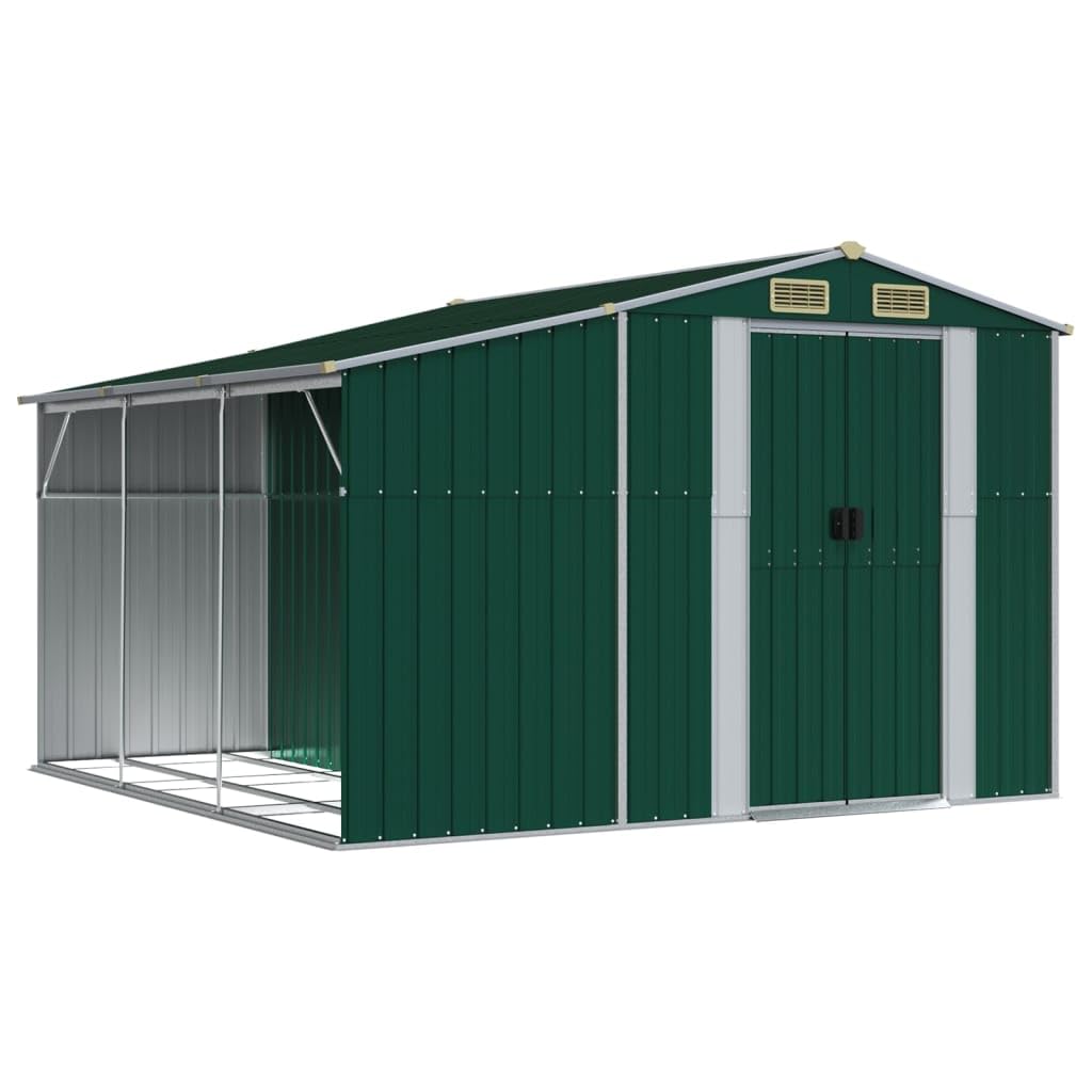Gerätehaus 277x279x179 cm Gartenhaus aus verzinktem Stahl für Werkzeuge und Brennholz, Metall-Gartenschuppen mit Belüftungsöffnungen, Grün