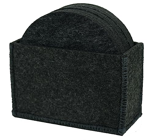 Premium Felt Coasters for Drinks, Set of 8 Charcoal Coasters (4 Inch Round, 5mm Thick) - Includes a...
