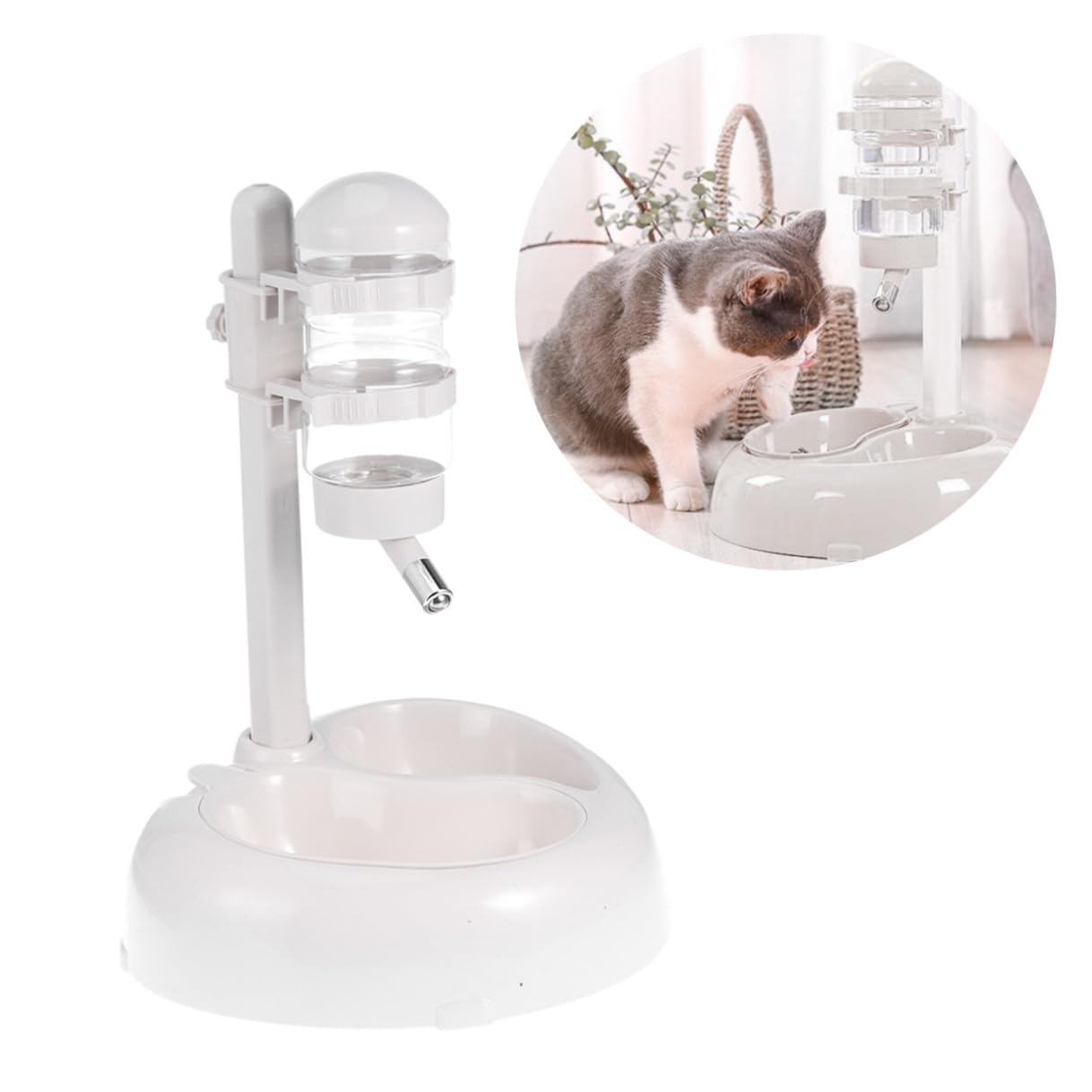 Abbeveratoio Sospeso Automatico in Plastica Bianca Design Rotante | Abbeveratoio Automatico per Cane, Design Rotante di Sollevamento, Scanalatura Antioverflow
