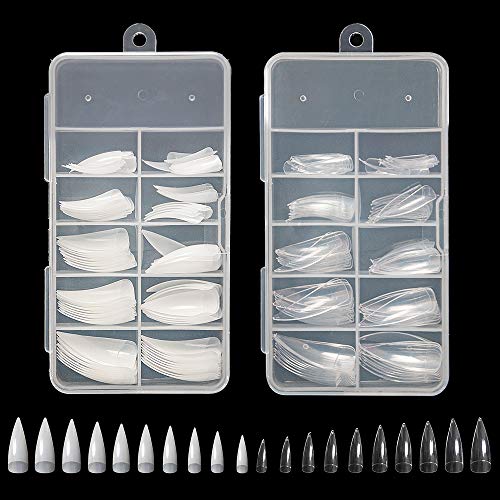 AORAEM Stiletto Nails Tips 200Pcs Clear and Natural Acrylic Press on Nails Half Cover Claw Fake Nails with Box for Nail Salon(Stiletto Nail)
