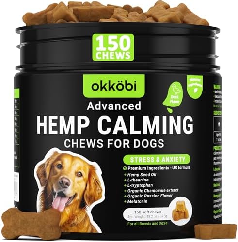 Hemp Calming Chews for Dogs - 150 pcs - for Stress, Travel, Check-ups, Barking, or Grooming - Anxiety Relief with Melatonin - Duck Flavored Calming Treats