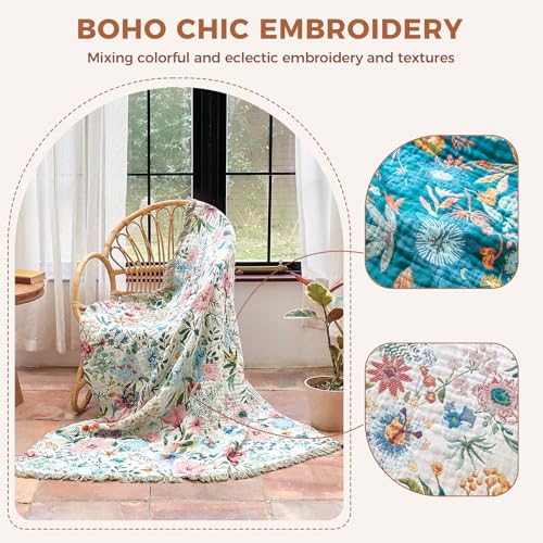 Image of LUTBM Boho Throw Blanket for Couch 50 inchx60 inch, Cotton Decorative Bed Throw