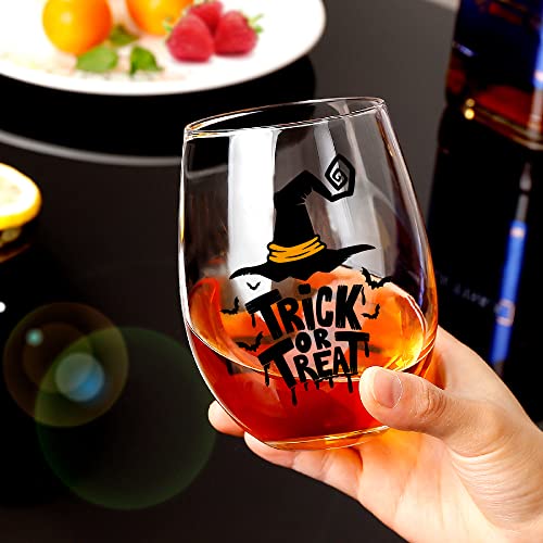 Geygie Halloween Stemless Wine Glass For Halloween Thanksgiving Christmas Birthday Housewarming Party, Funny Gifts For Wine Lover Men Women Friends Families Coworker (Trick Or Treat) #TOP5
