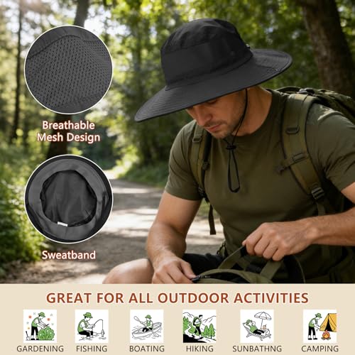 Image of ZOORON Sun Hats for Men Women Fishing Hat with Neck Flap,UPF 50+ Sun Hat Waterproof Wide Brim Bucket Hats for Safari Hiking