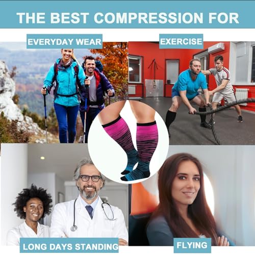 Image of 4 Pairs Plus Size Compression Socks for Women and Men 20-30 mmHg, Wide Calf Stockings Best Support for Circulation, Running