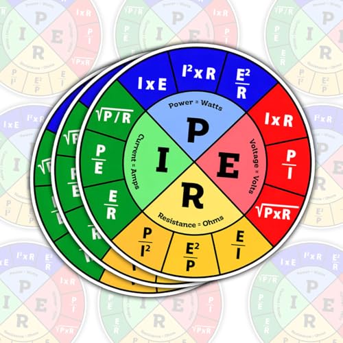 3 Pcs Ohm’s Law Formula Wheel Stickers, Electrical Reference Chart Vinyl Decals for Electricians, Engineers, and Students – Power, Voltage, Current, Resistance Cheat Sheet