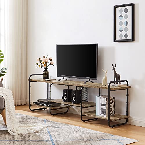 Vecelo Industrial Television Stand For 75 Inch Tv Entertainment Center/Media Console Table With Open Storage Shelves For Living Room/Bedroom,Grey #TOP3