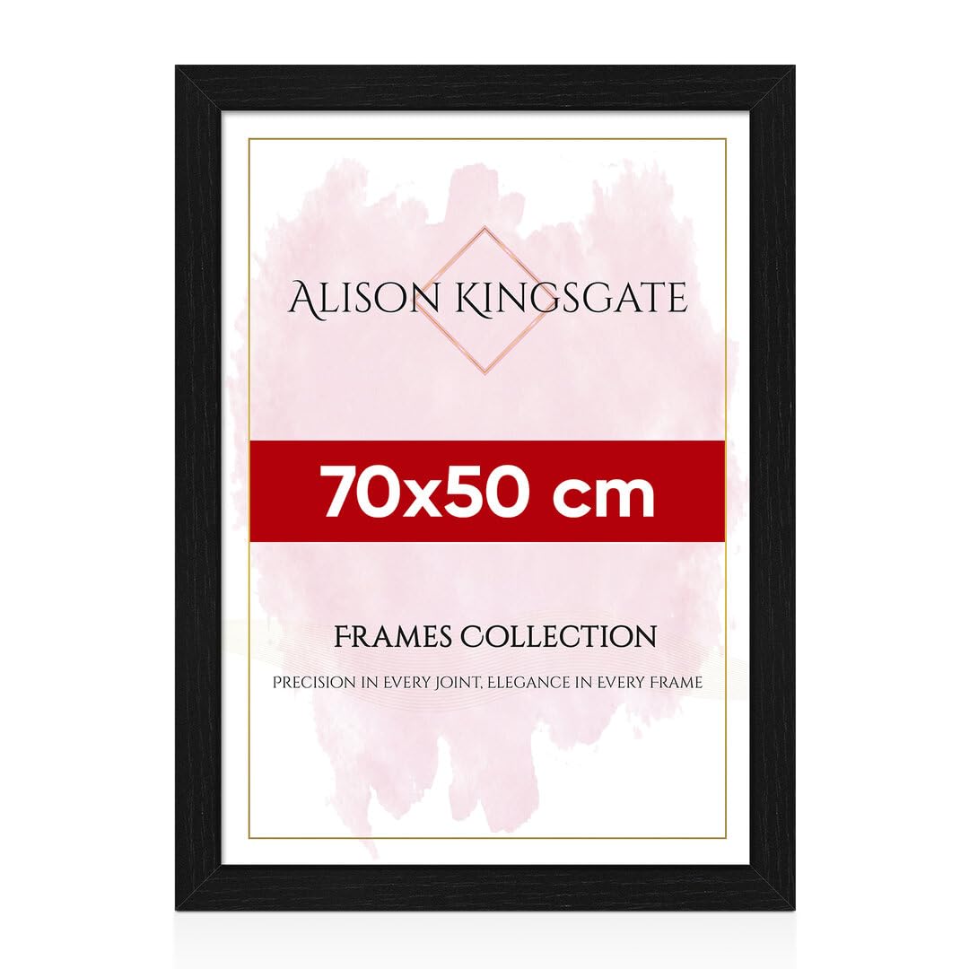 Alison Kingsgate Modern Black 50x70cm Frame Large Picture Frames 50 x 70 Frame With Wall Hanging Hooks Use As Premium Wall Frames, Black Frame, Poster Frame 50x70cm, Large Photo Frames Wooden Effect