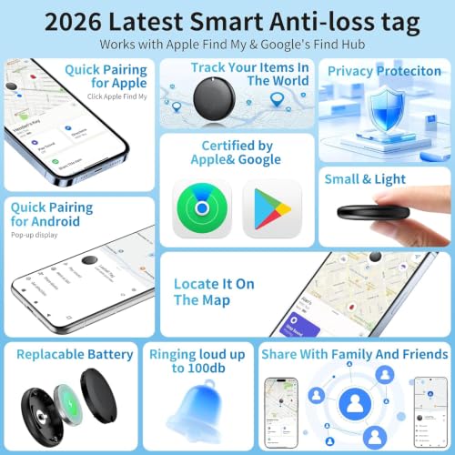 Image of 2026 Air Tracker Tag-4 Pack Item Locator for Android & iOS Bluetooth Tracker,Key Finders,Smart Tags Work with Apple Find My & Google's Find Hub