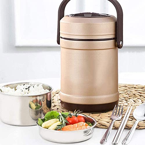 ZOUTACHENG Stainless Steel Insulated Food Container with Handle Vacuum Thermal Food Flask Double Walled Lunch Box for School Travel Camping Hiking (Size : 2.5L) (Color : Black Size : 2L) (Yellow 2L)