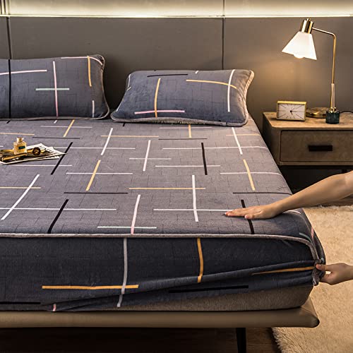 BAJIN Blatt Mikrofaser-Strick-Boxspring-Bettlaken, bettlaken aus Baumwollsamt mit Kristallsamt,Decken halten warm,180x200+30cm Cover