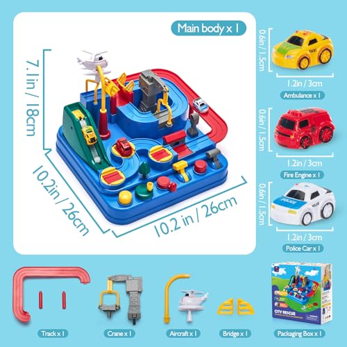 Hahaland 3 Year Old Boy Toys - Race Track Toys, Car Toy for Boys 3-4, Puzzle Track Rescue Racer Game with Magnetic Helicopter, STEM Learning, Montessori, Toddler - Thumbnail 5