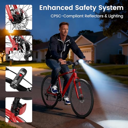 MOONCOOL Hybrid Bike for Men, 700C Aluminum 29LBS