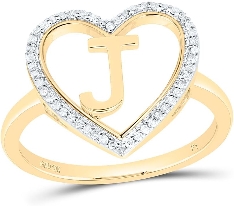 10K Yellow Gold 1/10 CTW Womens Diamond Initial Letter Heart Ring