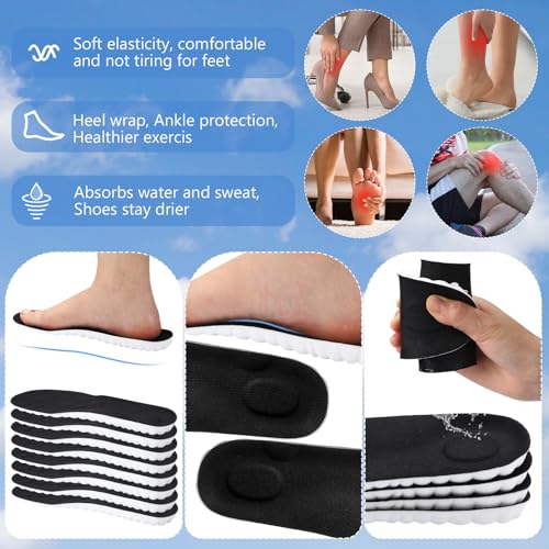 Image of Skicuff 8 Pairs 4D Cloud Insoles for Men Women, Soft Inserts Foam Cushioned Insoles Breathable Anti-Fatigue Inserts for Pain Relief, Sports Walking, Trim to Fit(Women,US 6.5-9,Black)