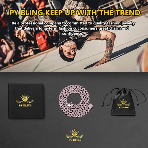 Py Bling Hip Hop Mens Full Iced Out 15Mm 18K Golden/White Rose Golden Plated Cz Miami Cuban Link Chain Choker 18"-24" Necklace Or 7.5"-8.5" Bracelet With Gift Box (Rg,18) #TOP3