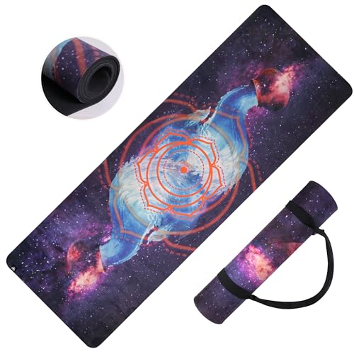 Yoga Mat with Strap, 6mm, Suede & TPE, Tree-of-Life Design