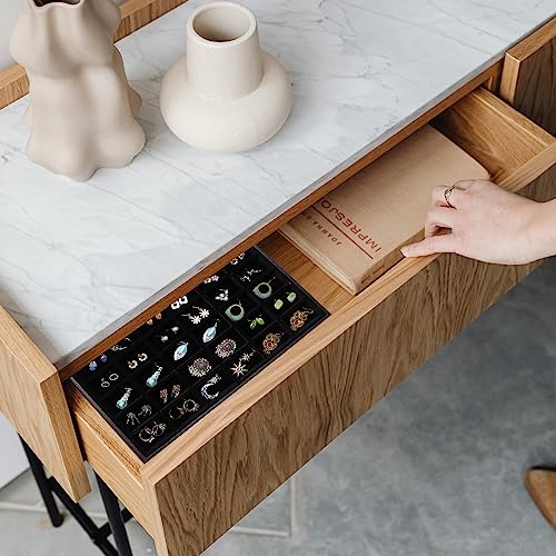 Image of Wudygirl 36 Grid Jewelry Tray Showcase Display Stackable Jewelry Organizer for Earrings Brooch Buttons Rings, Black Velvet Removable (Jewelry Tray)