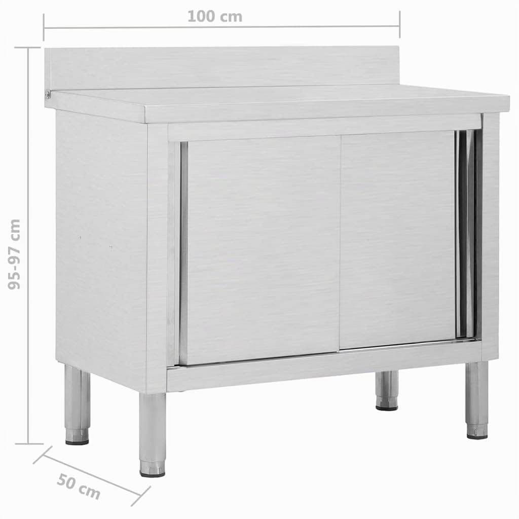 ACAGALA Armadi da lavoro con ante scorrevoli, tavolo da lavoro in acciaio inox con mobiletto, armadietto da lavoro in acciaio inox, per cucina, ristorante, garage, 100 x 50 x (95-97) cm