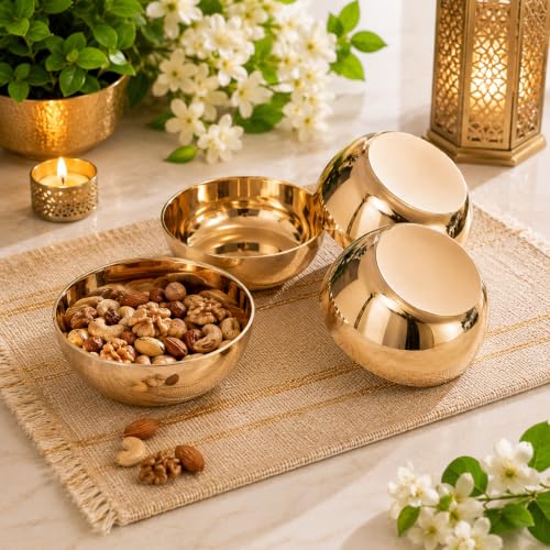 Image of Pure Source India 4 Inch Handcrafted Kansa Bowl | Traditional Bronze Serving & Dining Bowl (4 Pcs)