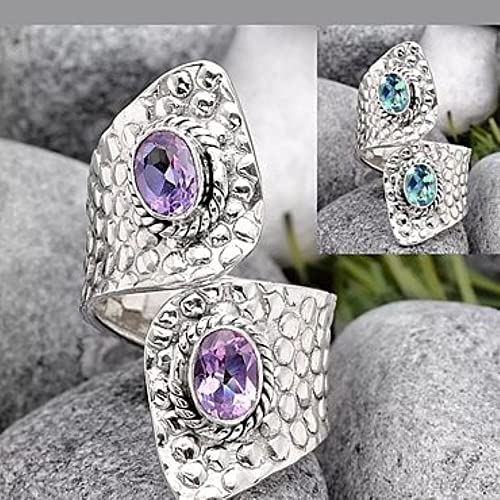 LRGKMCWTOB 925 Sterling Silver Shining Amethyst Ring Blue Gemstone Tear Drop Shape 3Ct Cubic Zirconia Promise Rings CZ Halo Ring Eternity Engagement Wedding Band Ring for Women（Purple Size 7)2