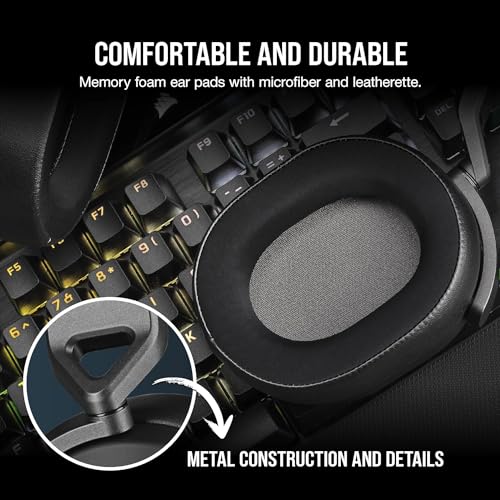 Image of Corsair HS65 Surround Wired Gaming On Ear Headset (Leatherette Memory Foam Ear Pads, Dolby Audio 7.1 Surround Sound on PC and Mac, SonarWorks SoundID Technology, Multi-Platform Compatibility) Carbon
