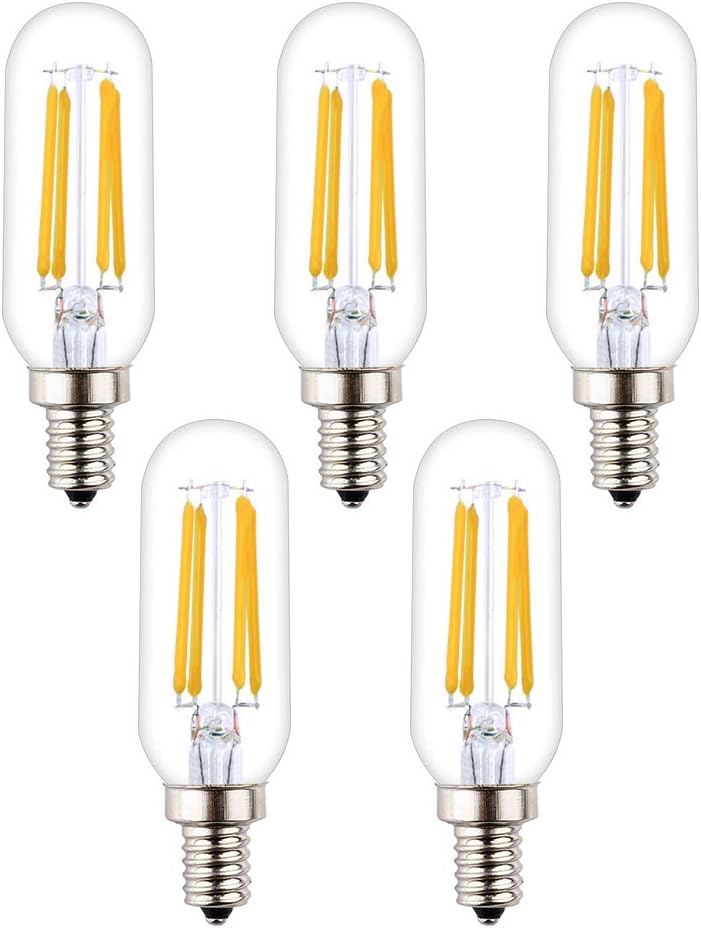 T8(T25) Mini Tube LED Bulb, 4W Dimmable, 400Lm 40W Incandescent Equivalent, Candelabra Bulb E12 Base, 2700K Warm White Soft Lighting, Clear Glass Small Tubular Tip, Pack of 5