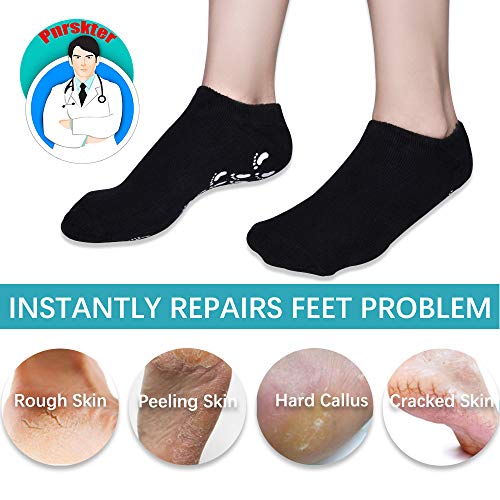 Gel Socks, Moisturizing Socks, Soft Moisturizing Gel Socks, Gel Spa Socks For Repairing And Softening Dry Cracked Feet Skins, Gel Lining Infused With Essential Oils And Vitamins (Black&Gray) #TOP1