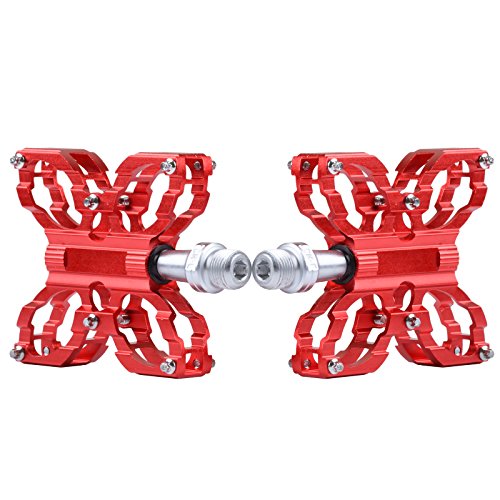 Kukome 1 Pair Professional Mtb Bmx Pedals Cycling Sealed Bearing Pedals Cnc 9/16" Pedales Bmx Road Mountain Bike Flat Pedals (Red) #TOP3