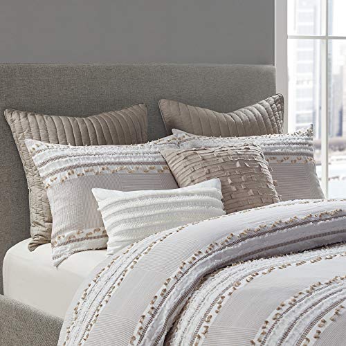 Image of INK+IVY Kerala Mid Century Modern Cotton Square Decorative Pillow Sofa Cushion Lumbar, Back Support, 20 inchx20 inch, Chambray Jacquard Taupe