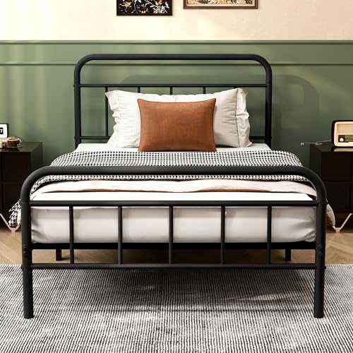 Easllre 14Inch Metal Bed Frame,Twin Size Bed Frame with Storage Space,Heavy Duty Sturdy Mattress Foundation,Easy Assembly,No Box Spring Needed,Twin