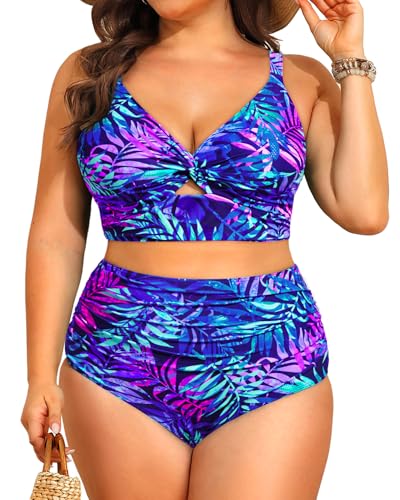 Image of Daci Plus Size Two Piece Swimsuits - Women High Waisted Bikini Tummy Control Bathing Suits Knot Twist Swimwear 2025