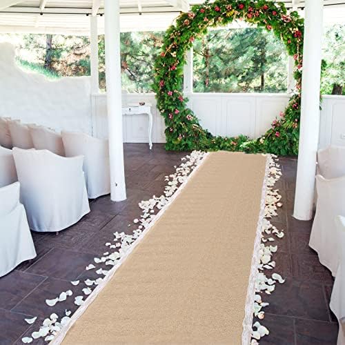 Tudomro Burlap Wedding Aisle Runner for Wedding Ceremony White Lace Wedding Runner