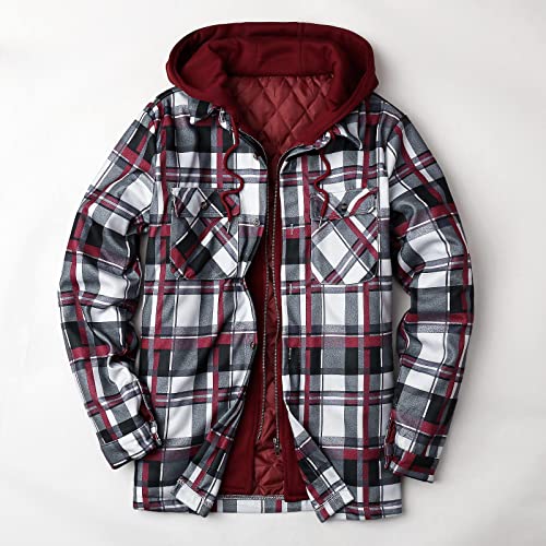 Holzkary Full Zip Fleece Shirt Jacket Mens Vintage Lightweight Quilt Lined Casual Jacket Cotton Padded Coat For Fall And Spring Red S #TOP4