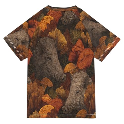 Boys Short Sleeve T-Shirts Mushroom Wild Boar Rashguard Kids Swim Shirts Sun UPF 50+2