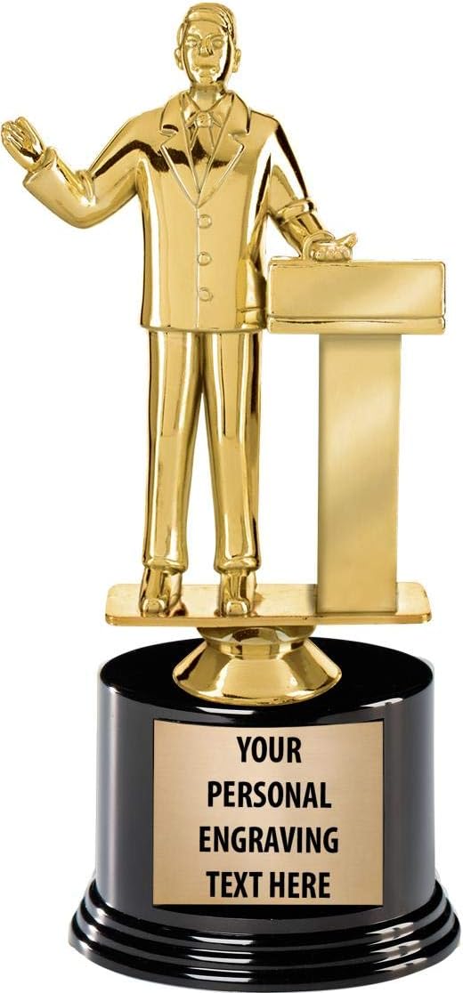 Crown Awards Public Speaking Trophies with Custom Engraving, 7.25" Personalized Male Public Speaker Trophy On Deluxe Round Base Prime