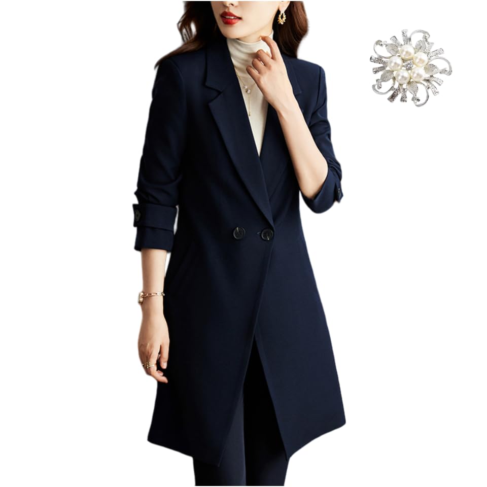 Business Work Wear Pant Suit for Women Long Blazer Overcoat Set Female Office Ladies Jacket and Trouser 2