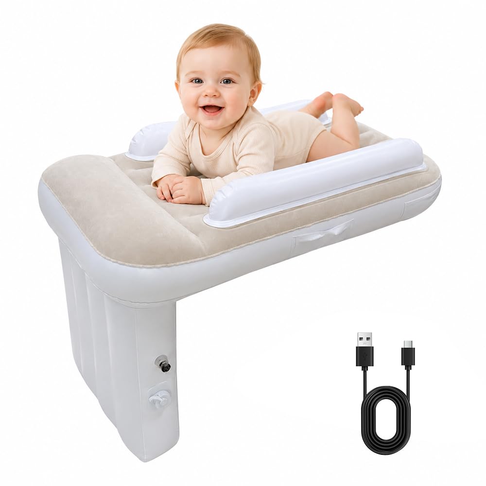 WDKXCN Toddler Airplane Bed, Electric Inflatable Toddler Travel Bed for Toddlers with Built-in Pump and Data Cable, Portable Baby Plane Travel Essentials, Fits Most Cars and Planes