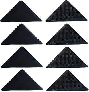 Rug Corner Gripper 4 Pack Non Slip Silicone Mat For Hardwood Floors Anti Curling Area Rugs Reusable for washable Black 5.9x3 Inch