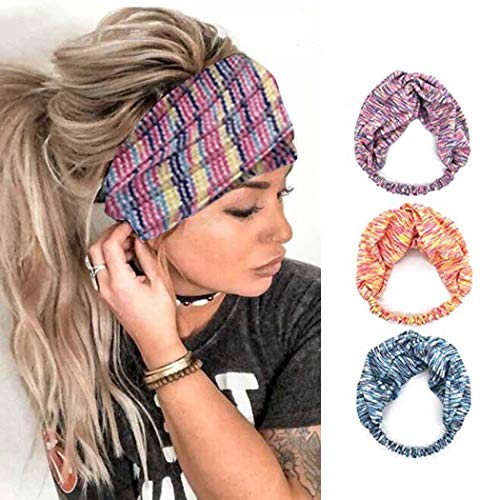 YBSHIN Boho African Headbands Criss Cross Hair Wraps Pink Turban Hair Scarfs Yoga Hair Wears Elastic Printed Hair Bands for Women and Girls (Pack of 3)