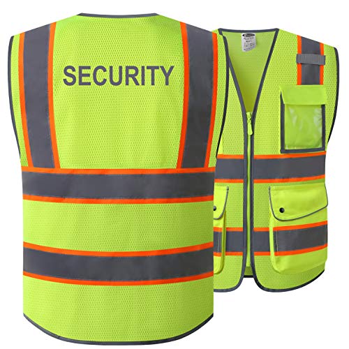 JKSafety 9 Pockets Security Hi-Vis Reflective Safety Vest | HQ Mesh Lite Neon Yellow Body Color Orange Trimming | ANSI/ISEA Compliance (JK100 SEC-YE-L) JKSafety 9 Pockets Security Hi-Vis Reflective Safety Vest | HQ Mesh Lite Neon Yellow Body Color Orange Trimming | ANSI/ISEA Compliance (JK100 SEC-YE-L)