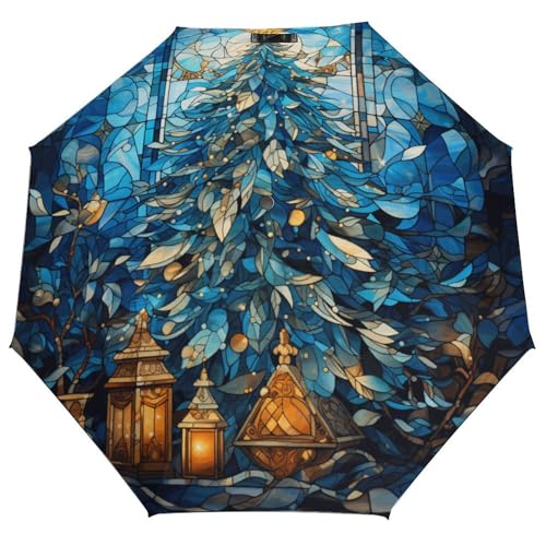 Parapluie de Noël pliable et résistant au vent motif vitrail