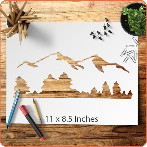 Mountain Stencil – 11' x 8.5' Reusable Plastic Template with Moon & Forest Design for Adventure, Nature Painting, Crafts & DIY Projects