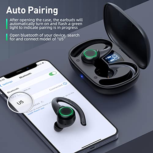 Pureroyi Bluetooth Headphones Wireless Earbuds, 100Hrs Playback Over Ear Earphones With Earhooks, Dual-Led Display, Ipx7 Waterproof, Ear Buds Built-In Mic Headset For Sports Running Workout Black #TOP4