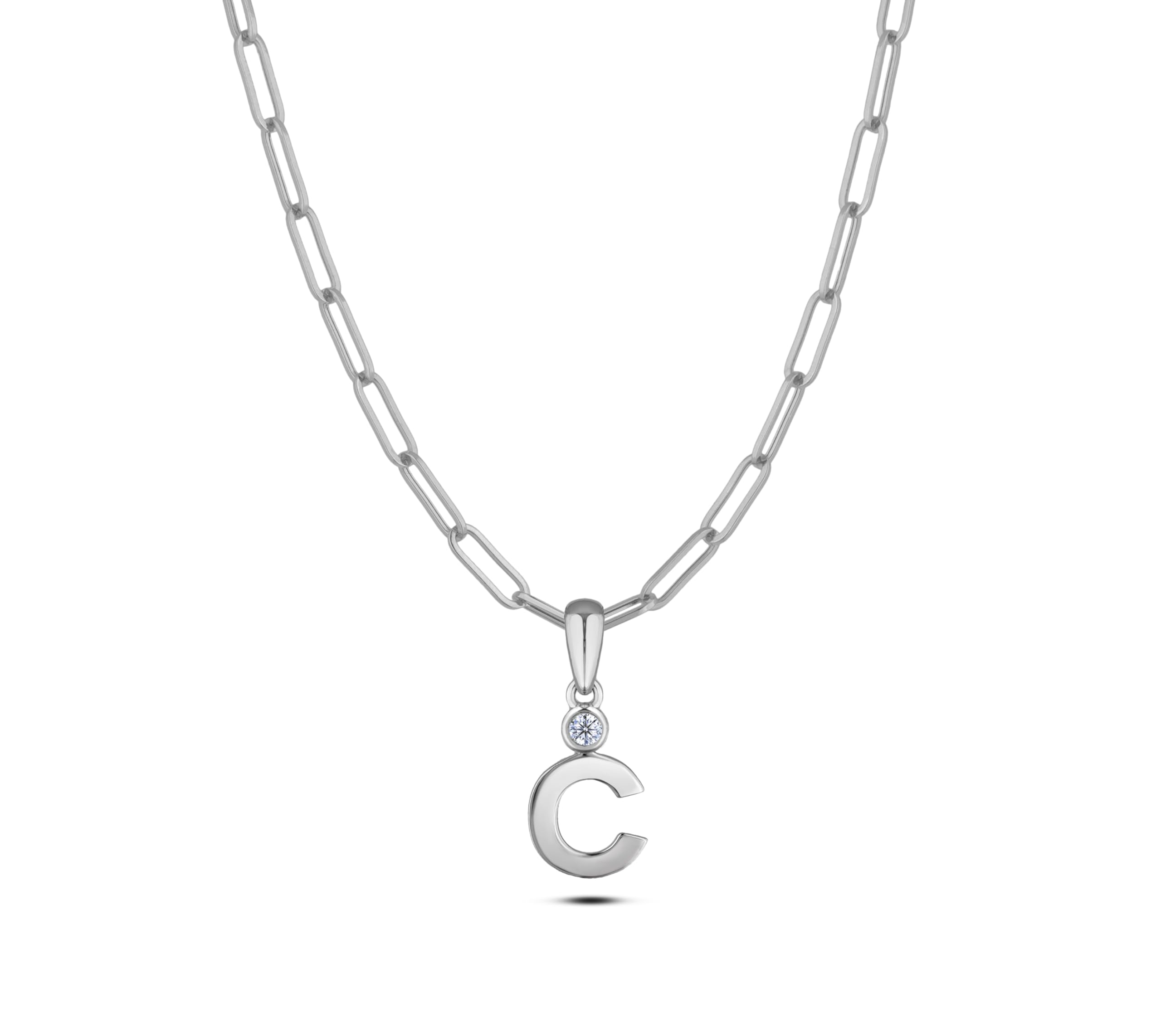 Sterling Silver Block Initial Pendant Necklace