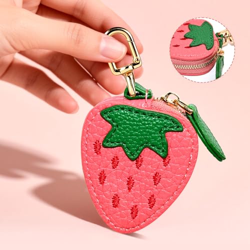 Strawberry Purse Charm - Cute Mini Leather Coin Pouch Keychain for Backpack Decoration, Fruit Keychain Gift for Women Girls4